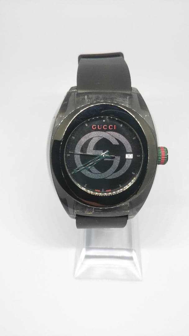 【電池交換済み】GUCCI シンク ブラックラバーベルト 時計