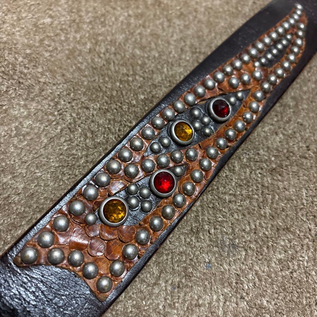 34inch HTC ウイング レザー スタッズベルト　茶芯　ブラック