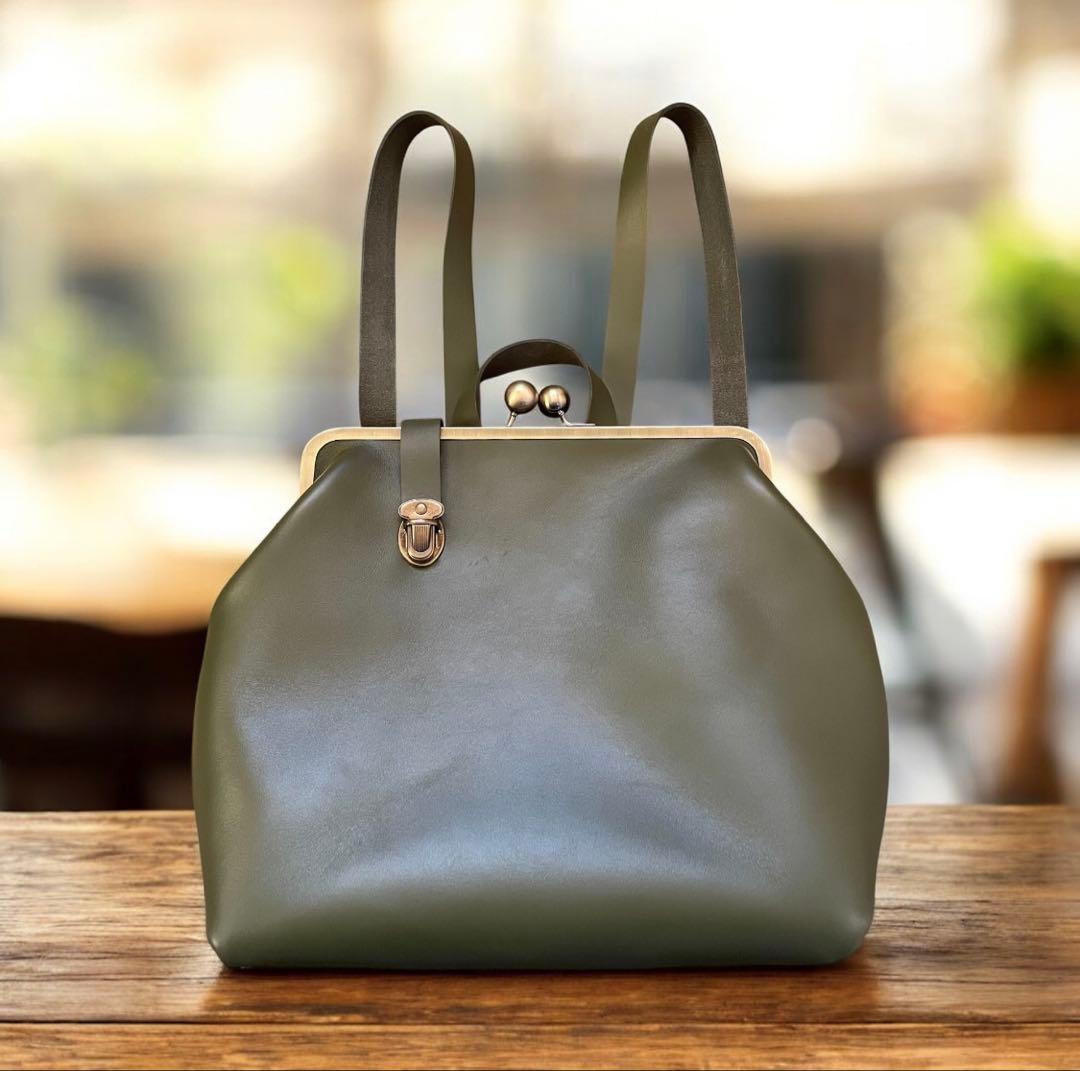 イタリアンレザー がま口リュック