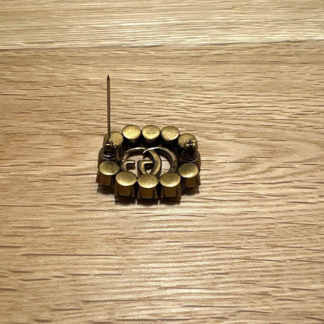 GUCCI ブローチ グリーン クリスタル ダブルG 903450