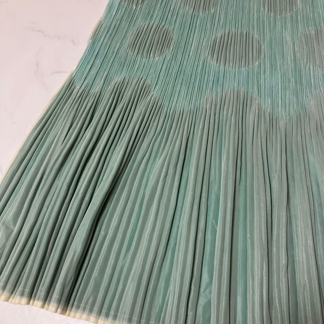 イッセイミヤケ　プリーツ　グリーン　サンプル　ドット柄　ロングスカート　5