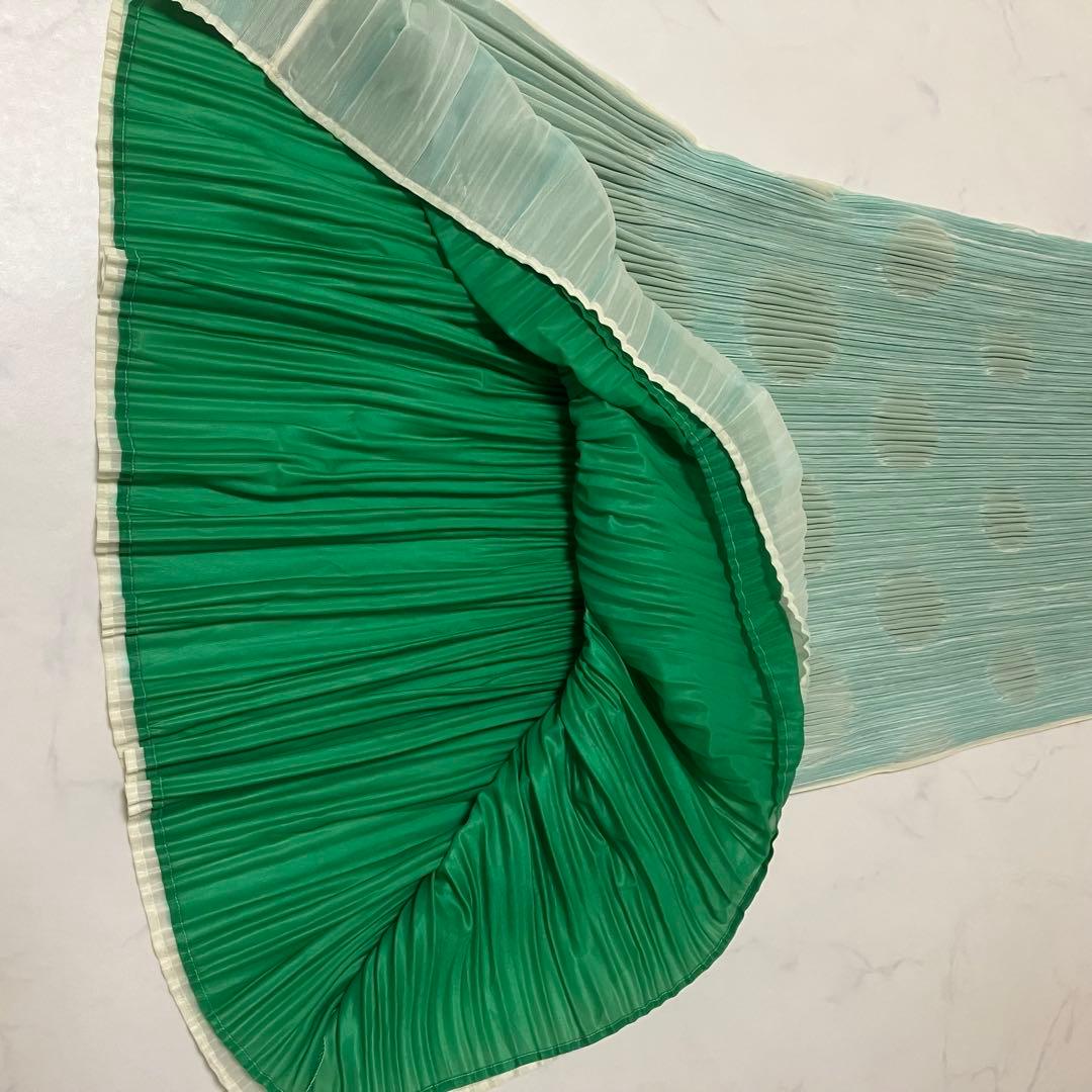 イッセイミヤケ　プリーツ　グリーン　サンプル　ドット柄　ロングスカート　5