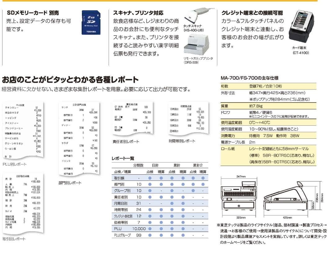 すぐ使える設定無料MA-700物販向10部門東芝テックレジスター04061212