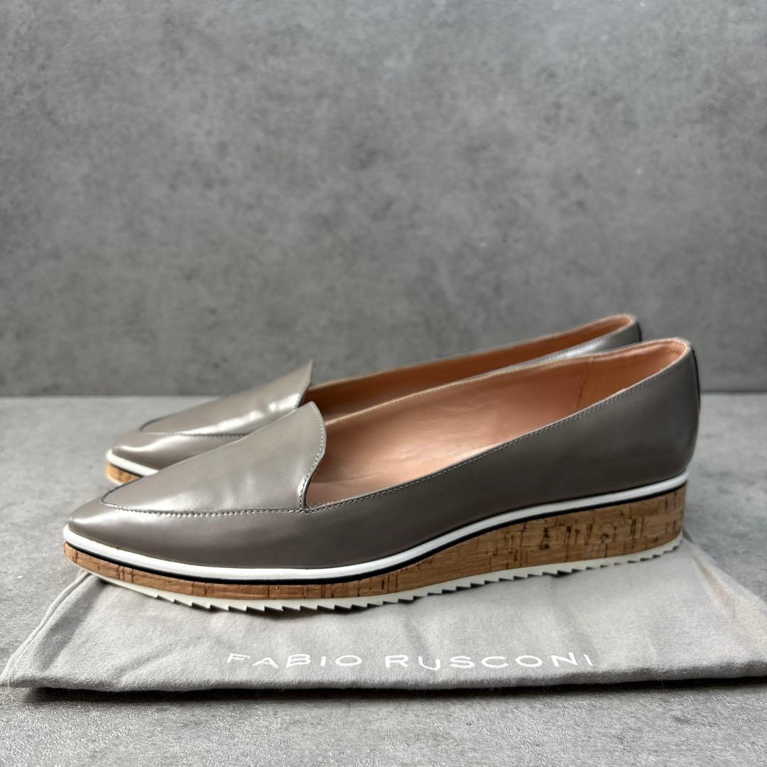 展示品新品！ファビオルスコーニ　グレージュ　ポインテッド　レザーフラットシューズ