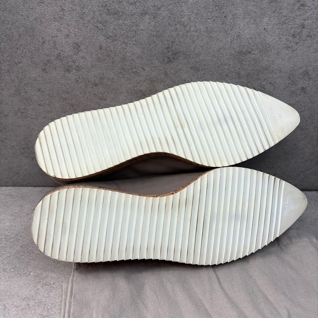 展示品新品！ファビオルスコーニ　グレージュ　ポインテッド　レザーフラットシューズ