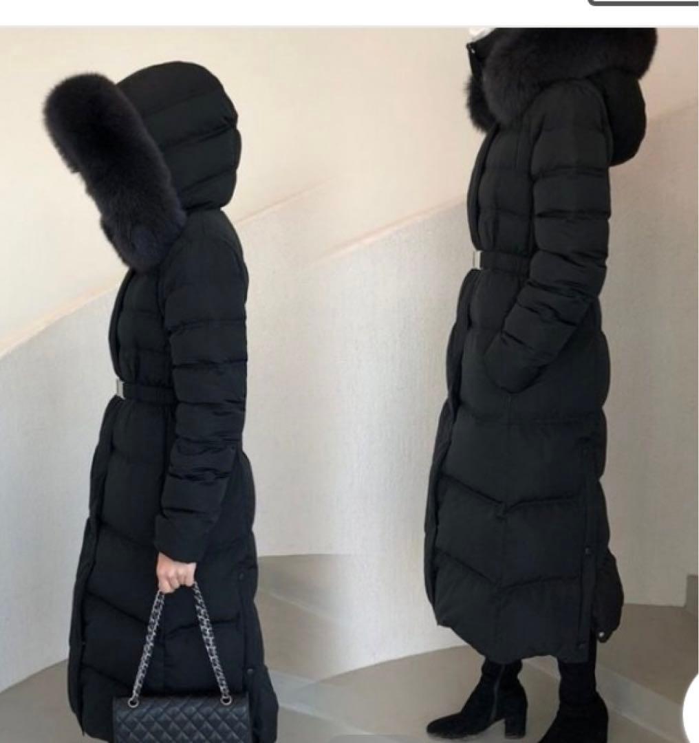 リアルファー ベルト付き ロングダウンコート