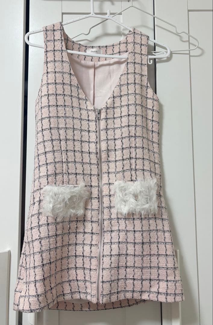 darich フロントファスナーツイードミニワンピース