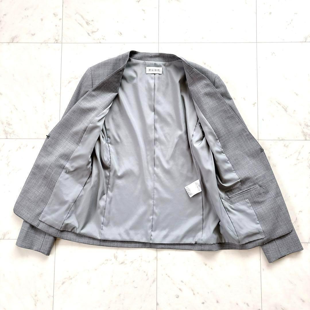 美品　プラステ　パンツスーツ　ノーカラー　グレー　セットアップ　フォーマル