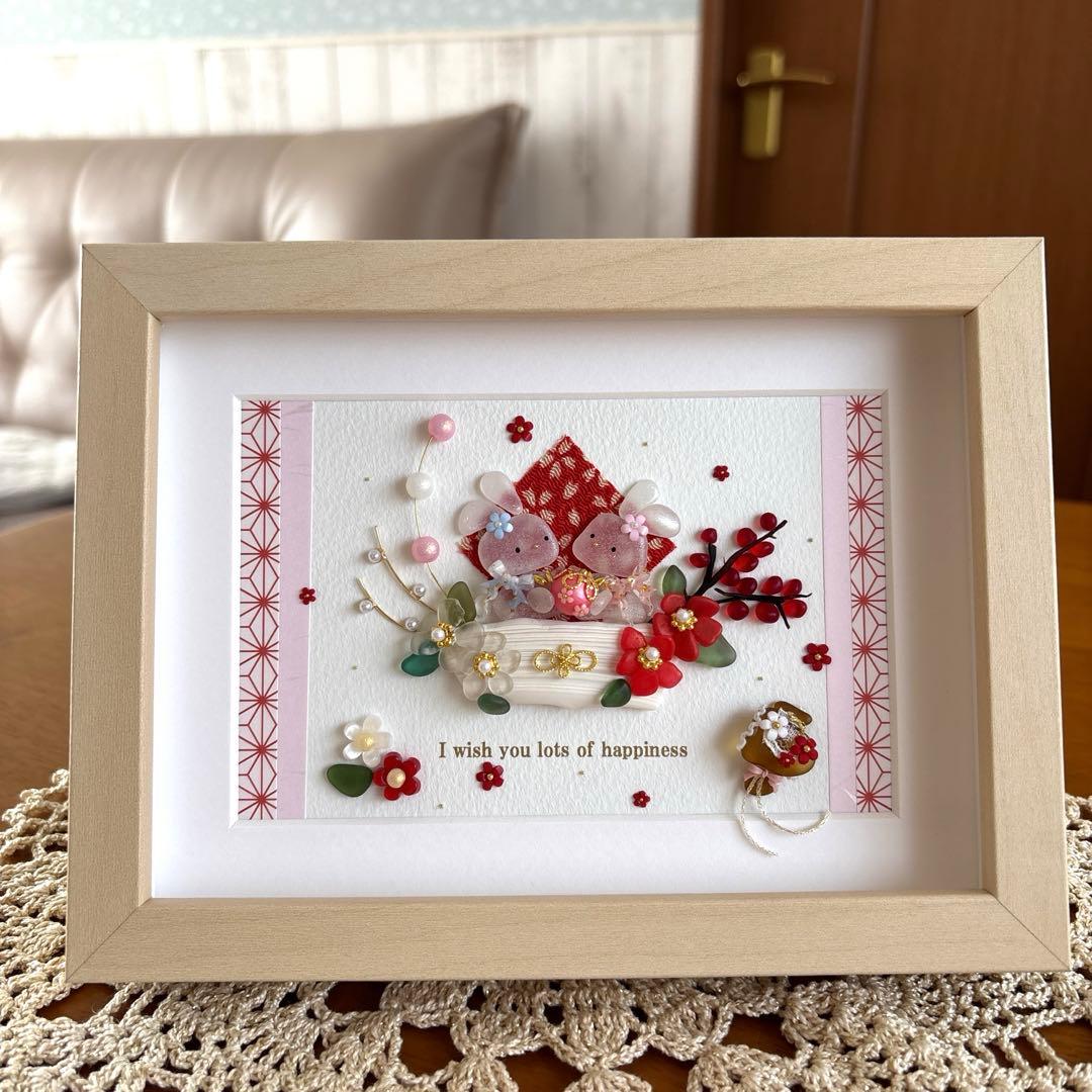 シーグラスアート❁仲良しうさちゃんのお正月アレンジメント❁