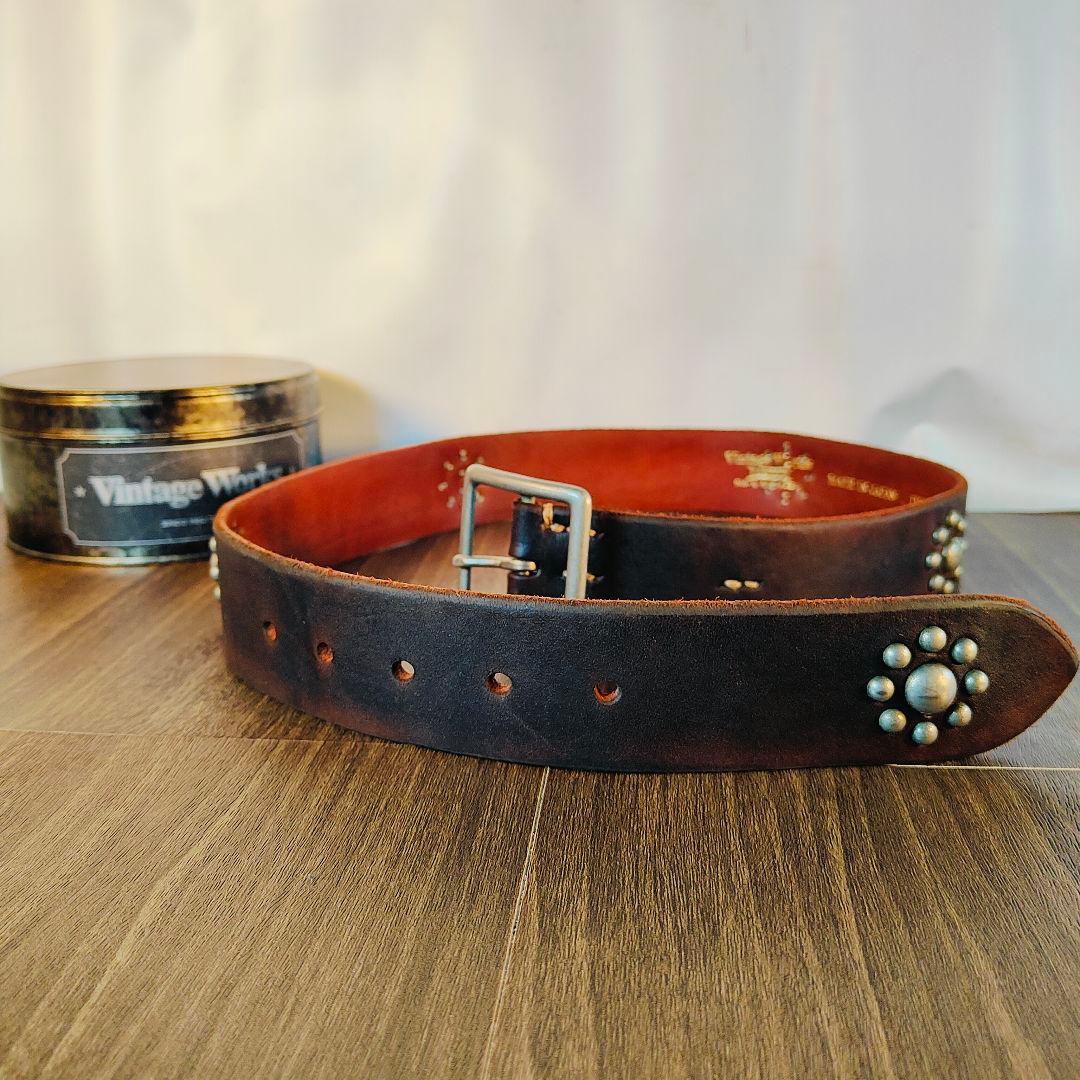 【極上品】Vintage Works DH5697　高級茶芯スタッズドレスベルト