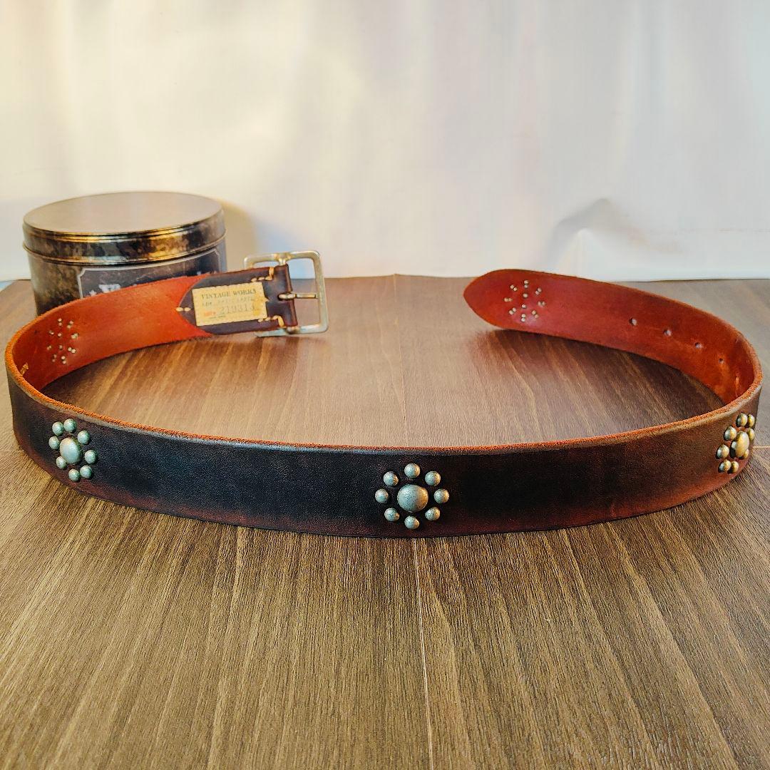 【極上品】Vintage Works DH5697　高級茶芯スタッズドレスベルト