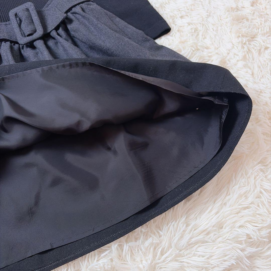 【美品】ルネ カシミヤ混 リブニット フレア ドッキングワンピース ブラック