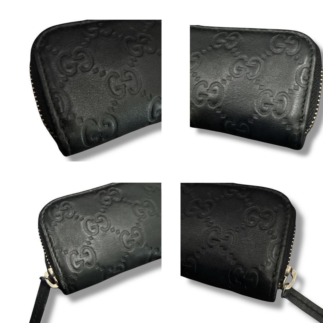 グッチ　ケース　ラウンドファスナー　シマ　小銭入れ　GG柄　レザー　黒