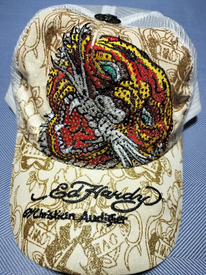 未使用に近い Ed Hardy エドハーディー タイガー刺繍キャップ