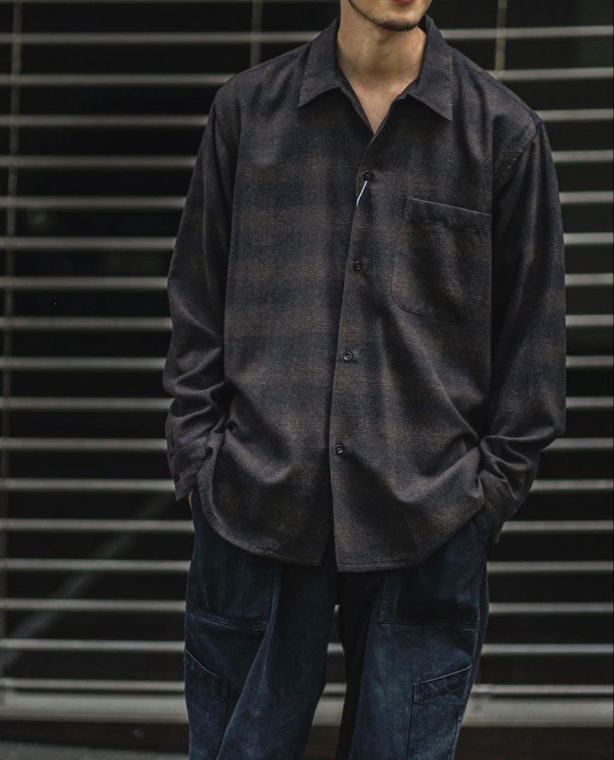 comoli コモリ 22AW オープンカラーシャツ チェックシャツ サイズ4