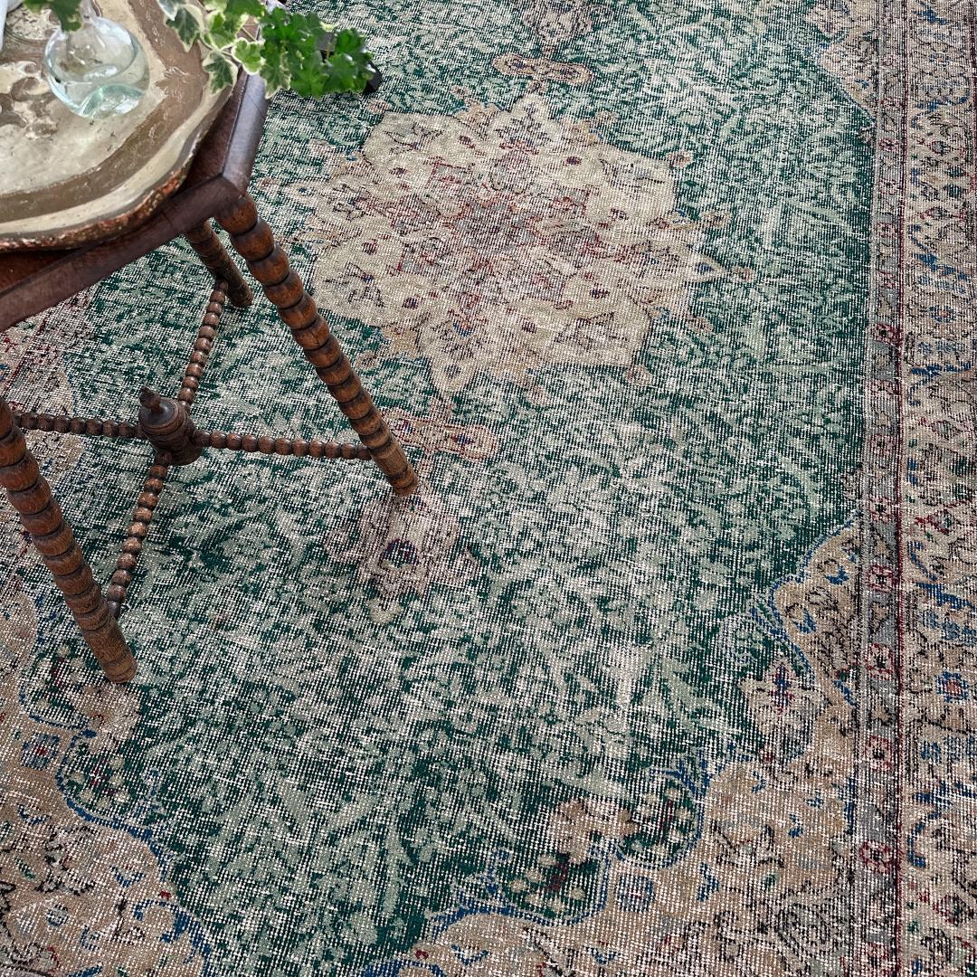 トルコ ヴィンテージラグ A22 超大判 レア グリーン グレージュ ブルー