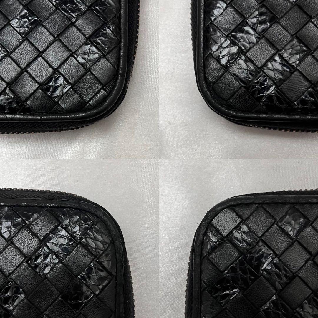 ◇レア美品◇ボッテガヴェネタ　パイソンミックス長財布　ラウンドジップ　ブラック