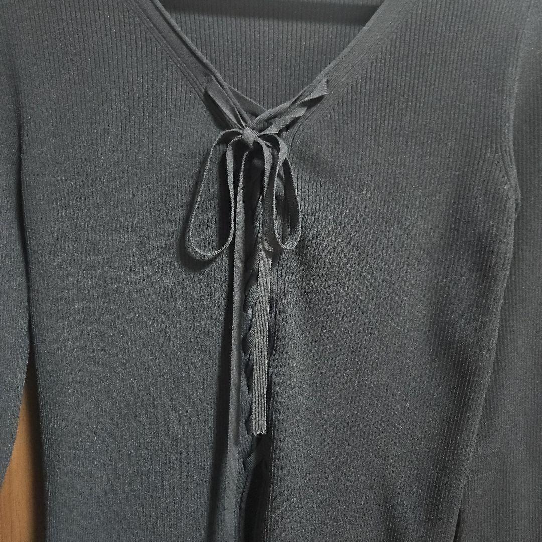 【Noble】レースアップリブニット ブラック