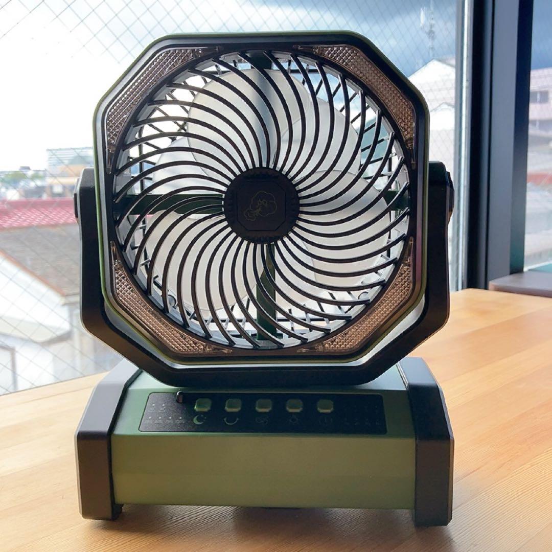 これは便利！多機能充電式扇風機 キャンプ スマホ充電可 ライト付 防災 吊り下げ