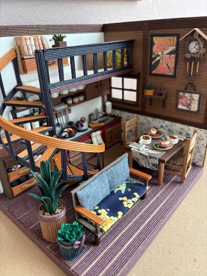 エコクラフト　紙バンド　ミニチュアダイニングキッチン