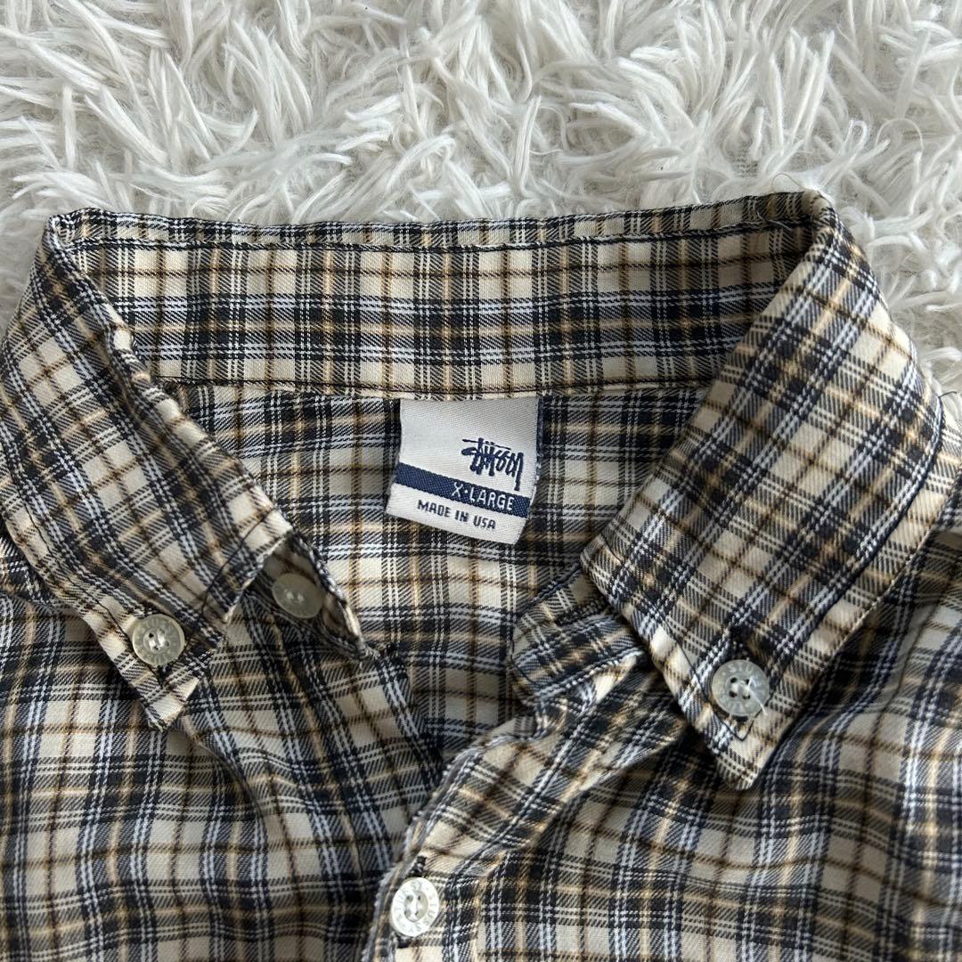 超稀少美品 90年 オールドステューシー 刺繍 チェックシャツ 紺タグ USA製