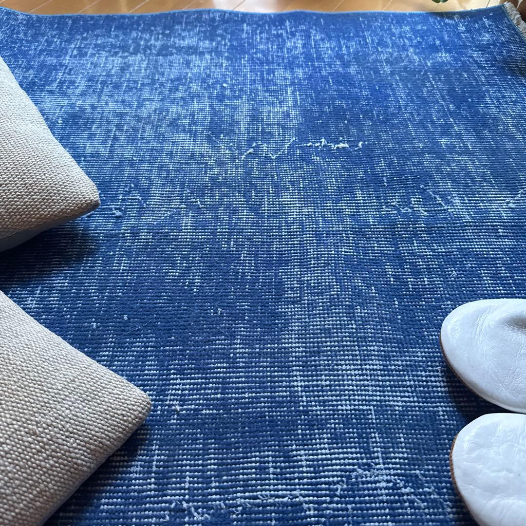 99×212青空色オーバーダイ　ワンカラー　ブルートルコヴィンテージラグ