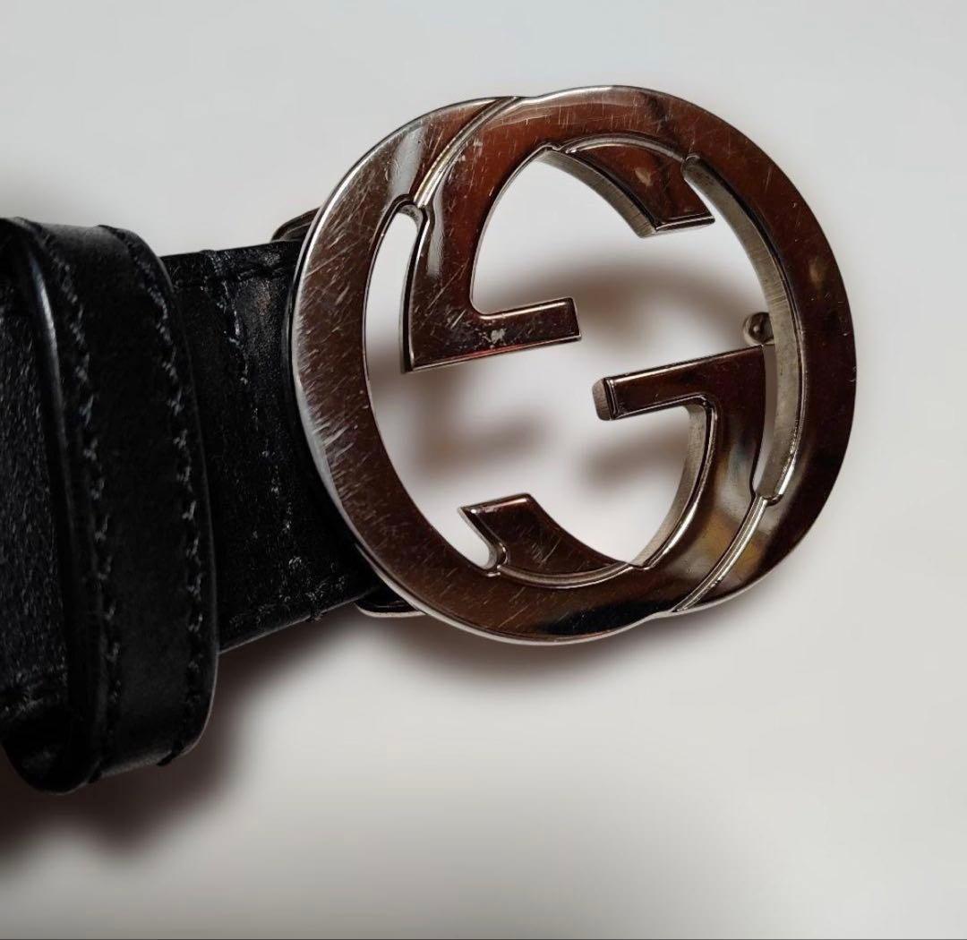 GUCCIブラックレザー ベルト ロゴバックル