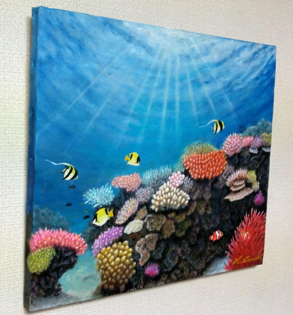 【POPON】「魚たちの海中公園」　海の中 油彩画 油絵 絵画
