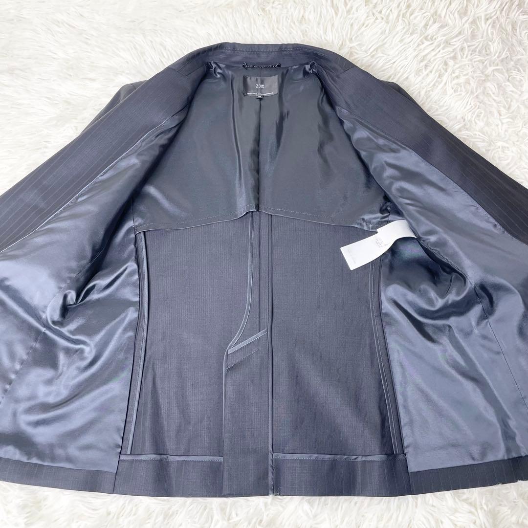 【新品】タグ付き 23区 パンツスーツ 紺ストライプ 上XL下L