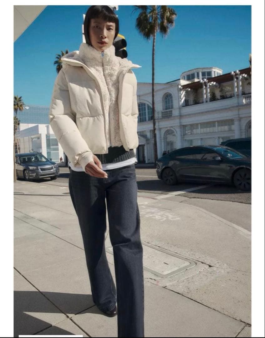 ZARA フェイクシープスキンフード付き撥水ウィンドブレーカーアノラック S