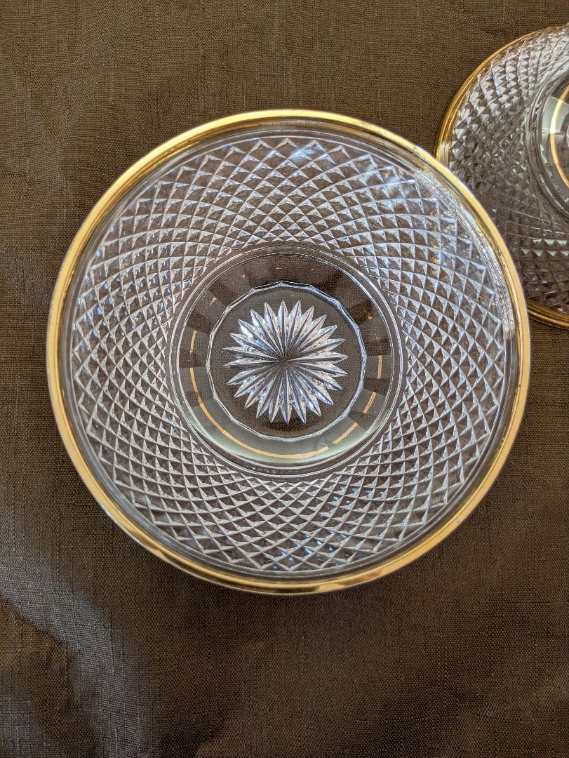 江戸切子　堀口硝子　最高級　金彩ダイヤ文四ツ碗（大）