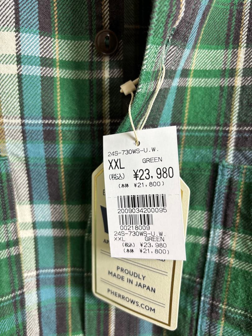 Pherrow’s フェローズ ヘビーネルシャツ XXL グリーン