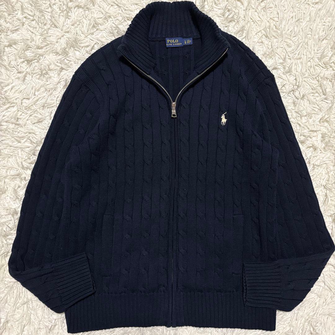 未使用級/XL近年✨ポロラルフローレン ケーブルニット ドライバーズニット 刺繍