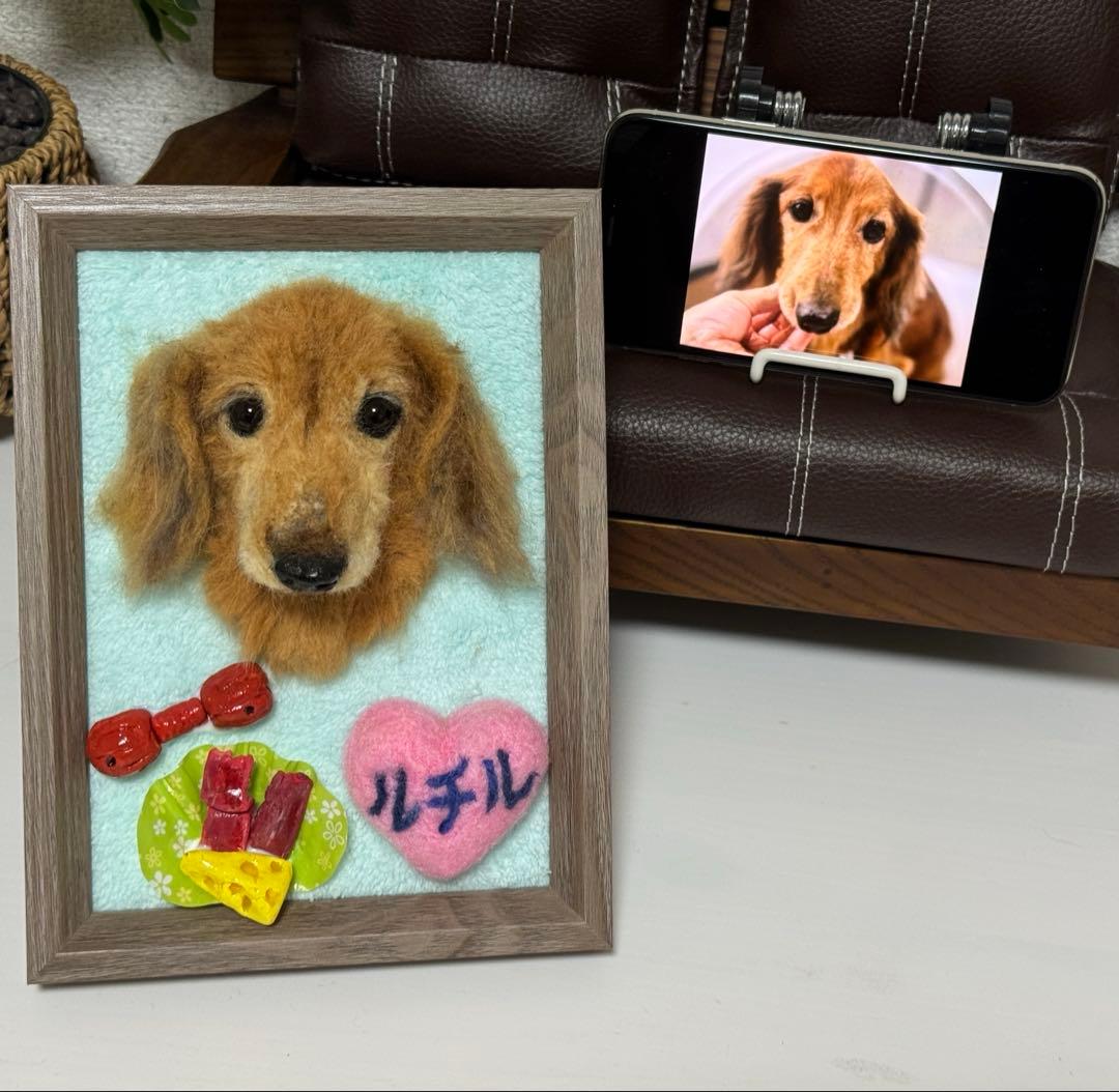 わんこ限定　うちの子プレート　わたわたペットの羊毛フェルト作品