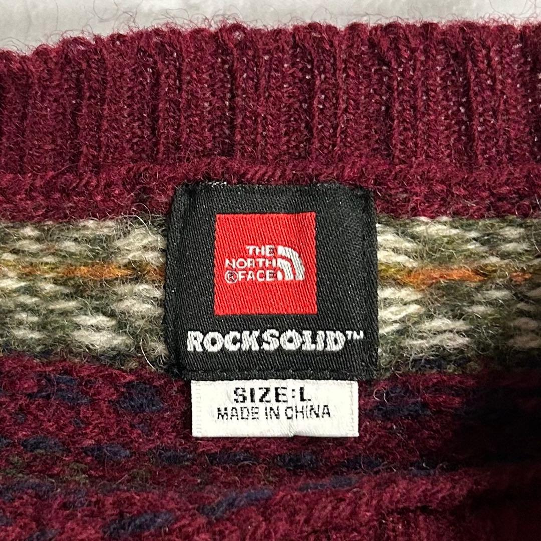 90s The North Face 総柄 デザインニット ウール ボーダー L