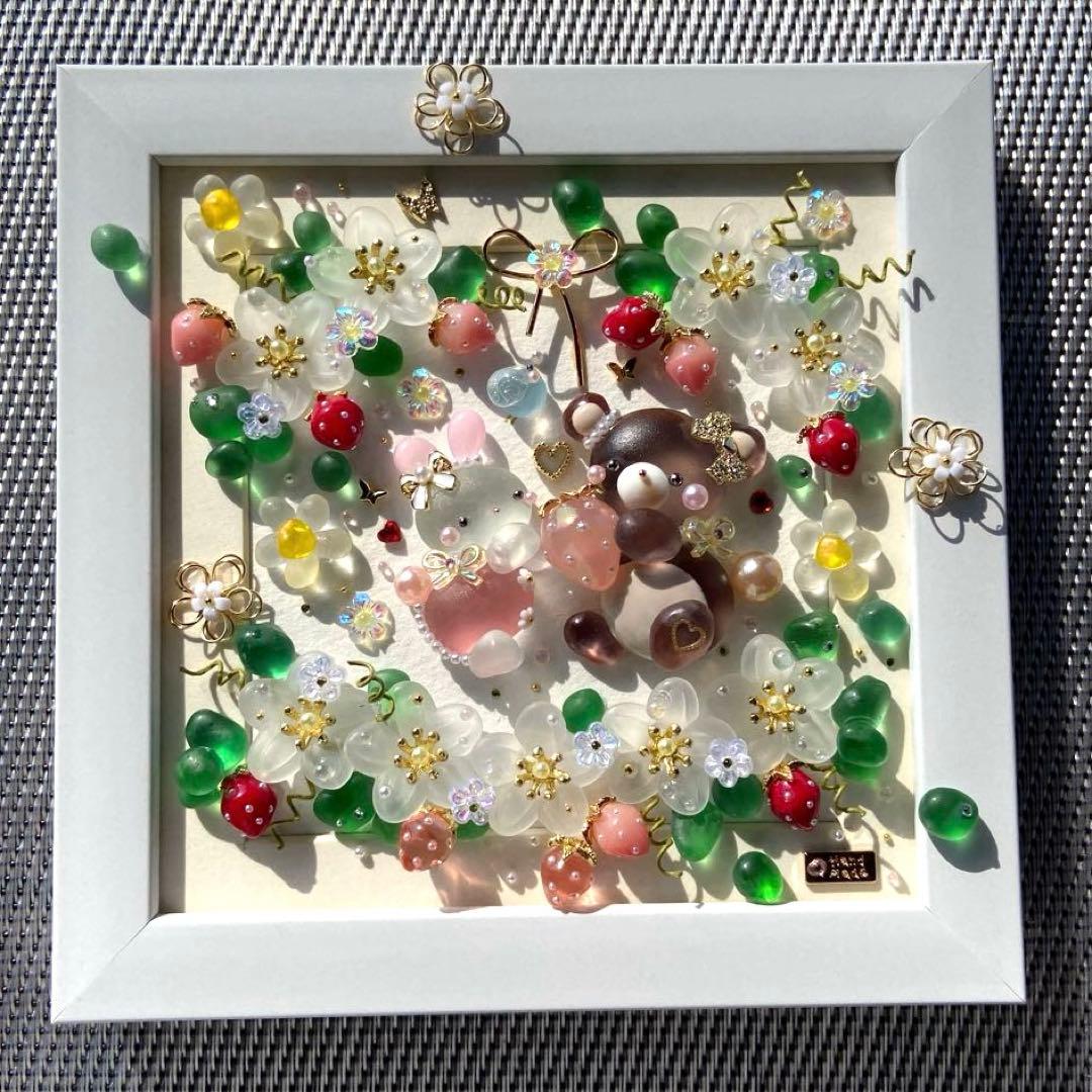 ♡いちごの中でいちごプレゼント♡シーグラスアート おおきなくまさん＆うさぎさん