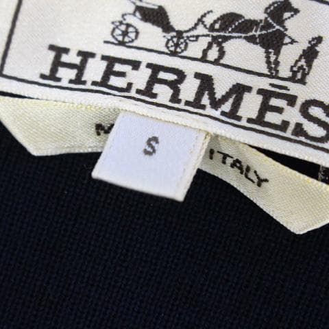 ◇美品 HERMES クルーネックニット 薄手 ネイビー S ウール＆シルク