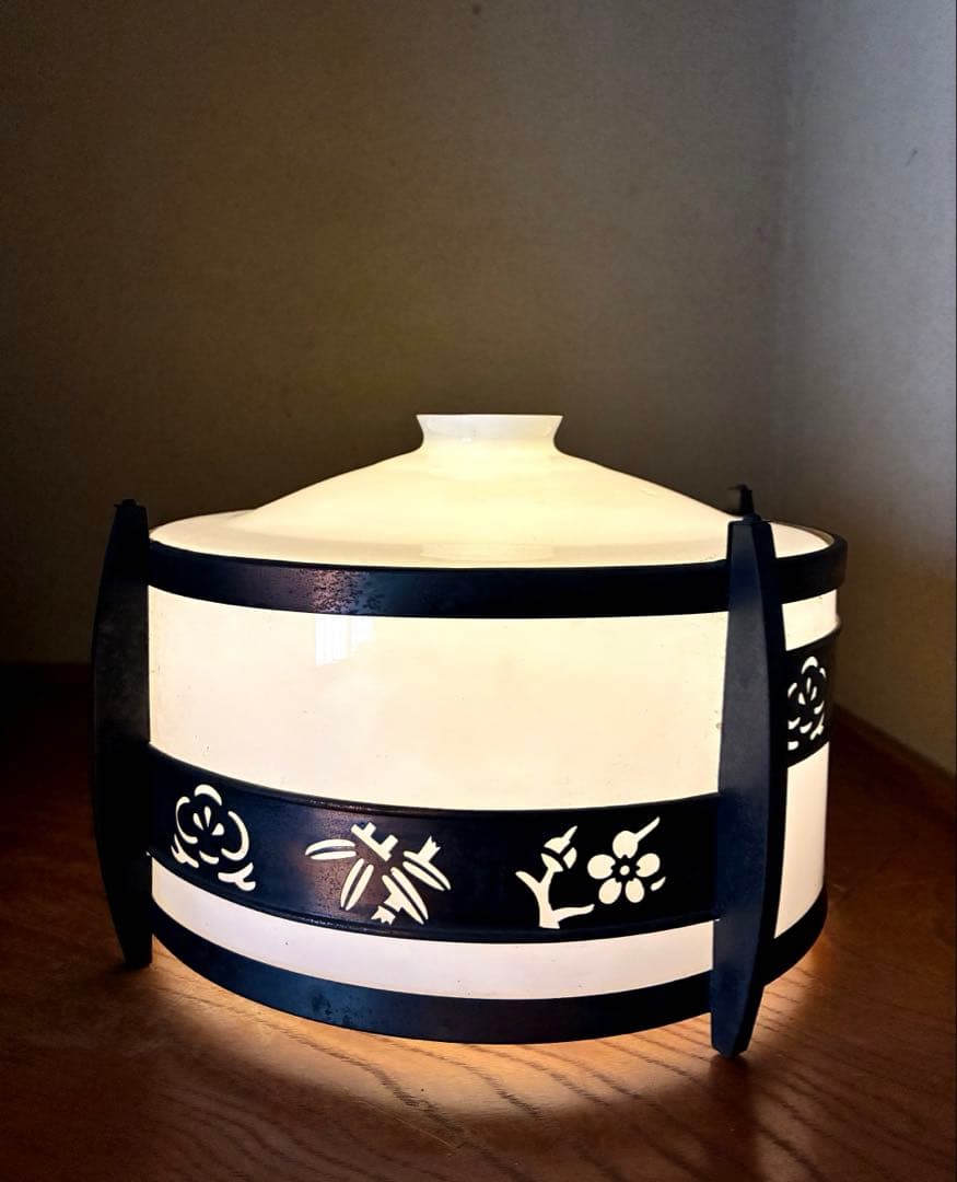 昭和レトロ　電気傘　松竹梅模様　アンティークランプ傘