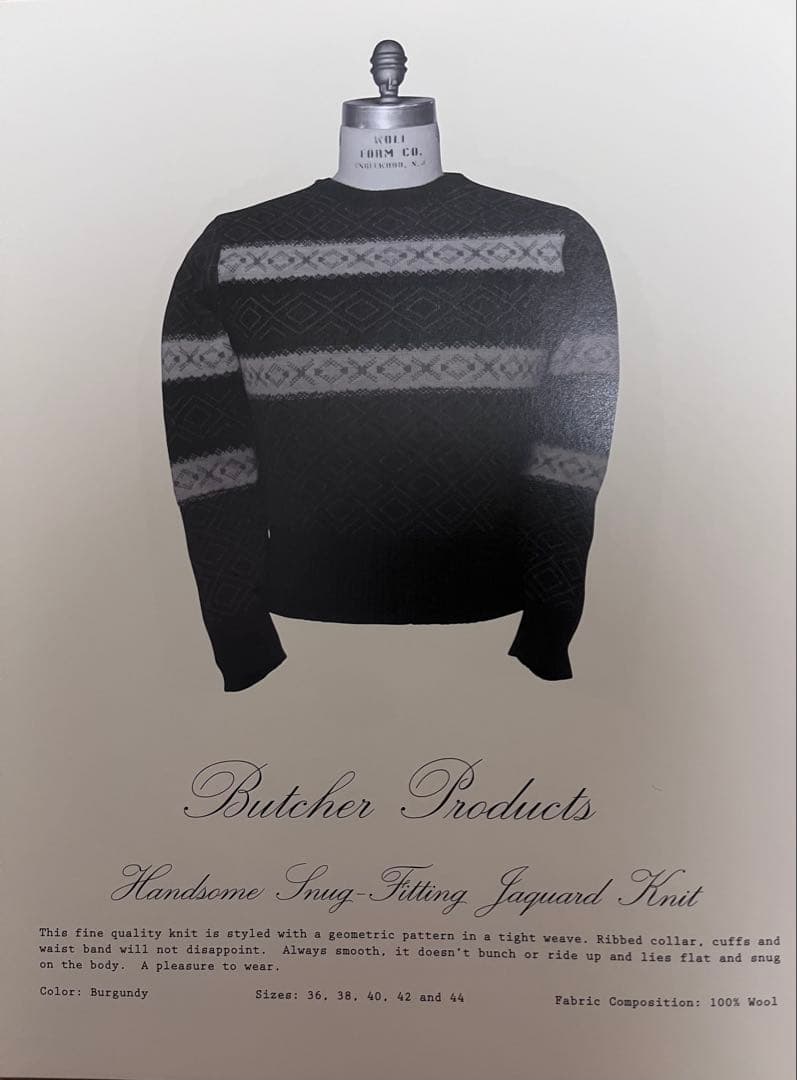 トップス butcher products JAQUARD KNIT BURGUNDY