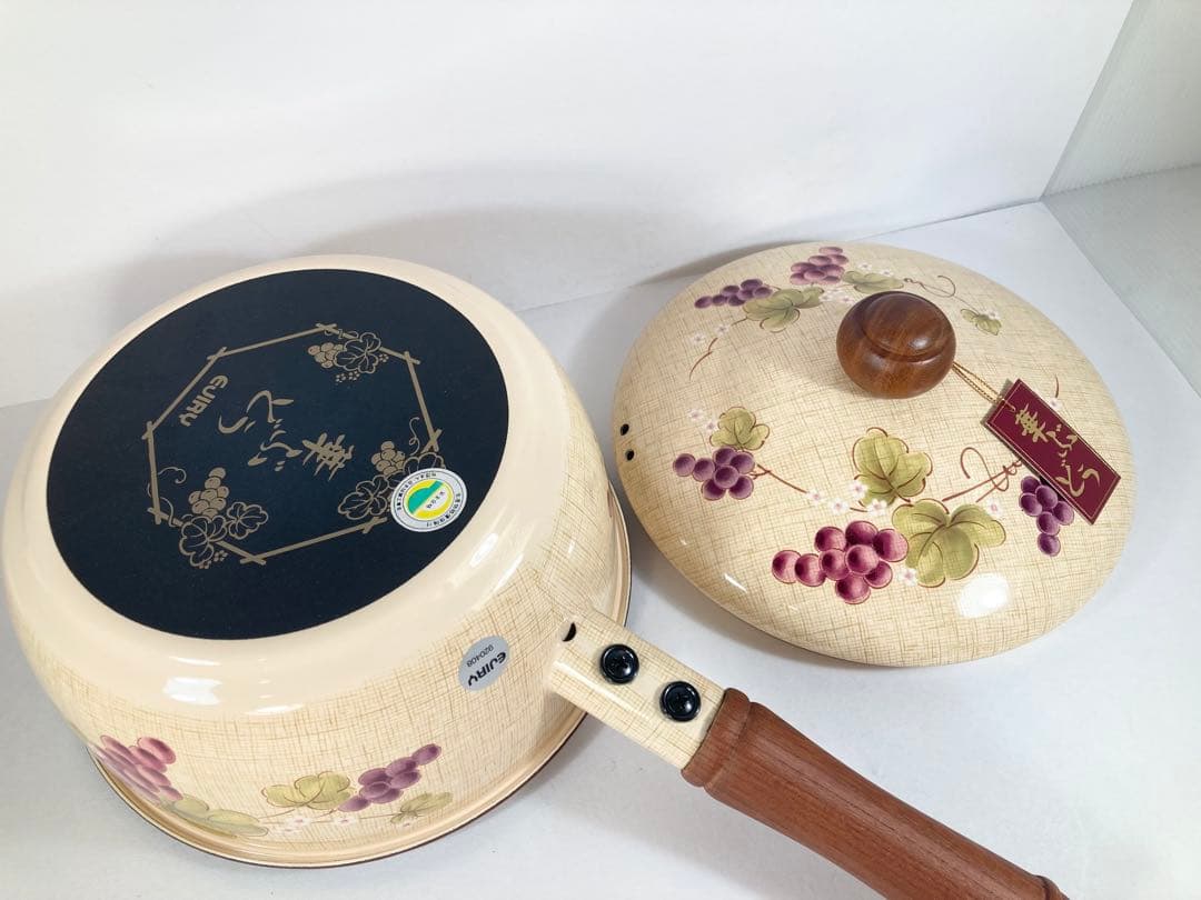 未使用 希少レトロ EJIRY エジリー 華ぶどう ホーロー両手鍋 片手鍋