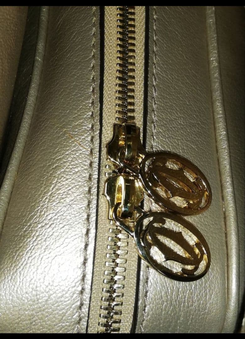 カルティエCartier マルチェロ レザー ハンドバッグ ブロンズ ゴールド