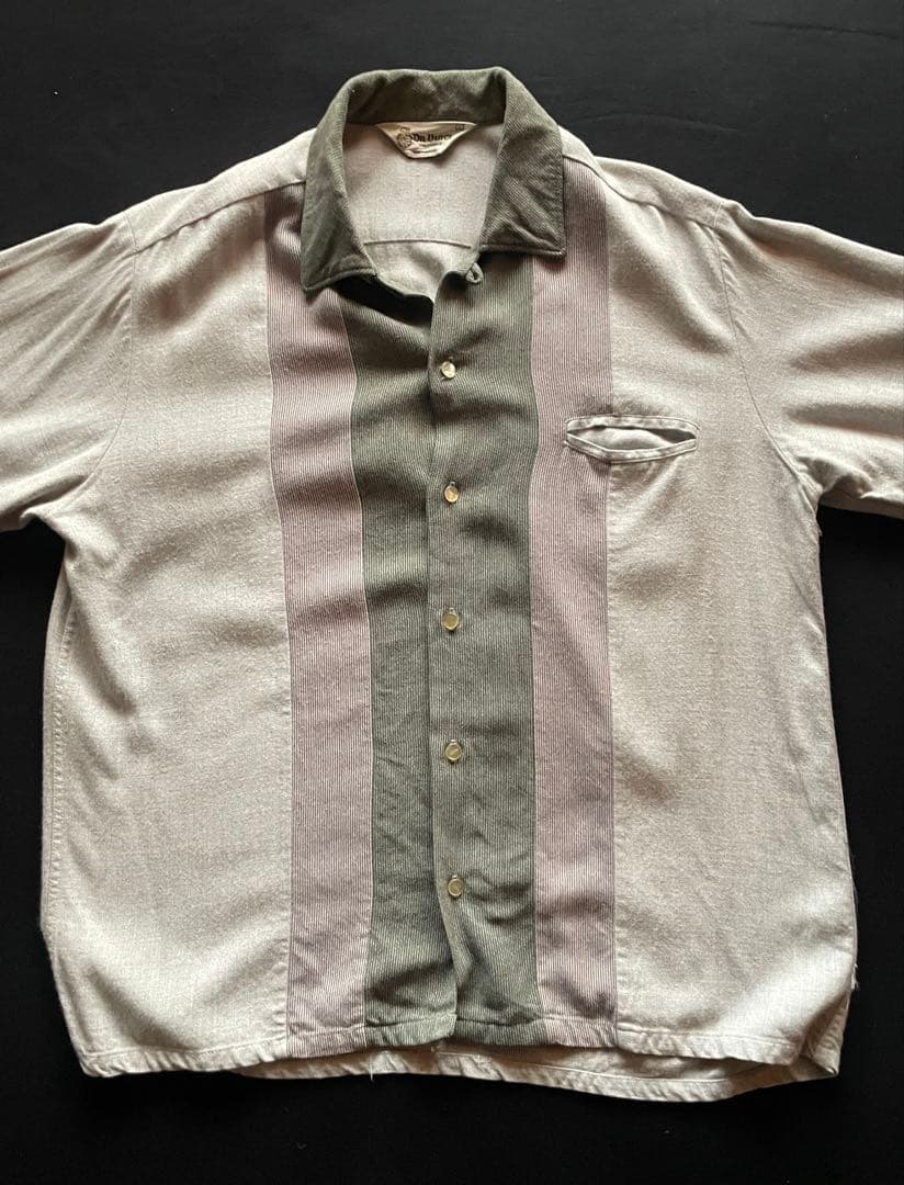 50's Dr Vinci グレー×ライトグレー　ストライプレーヨンシャツ