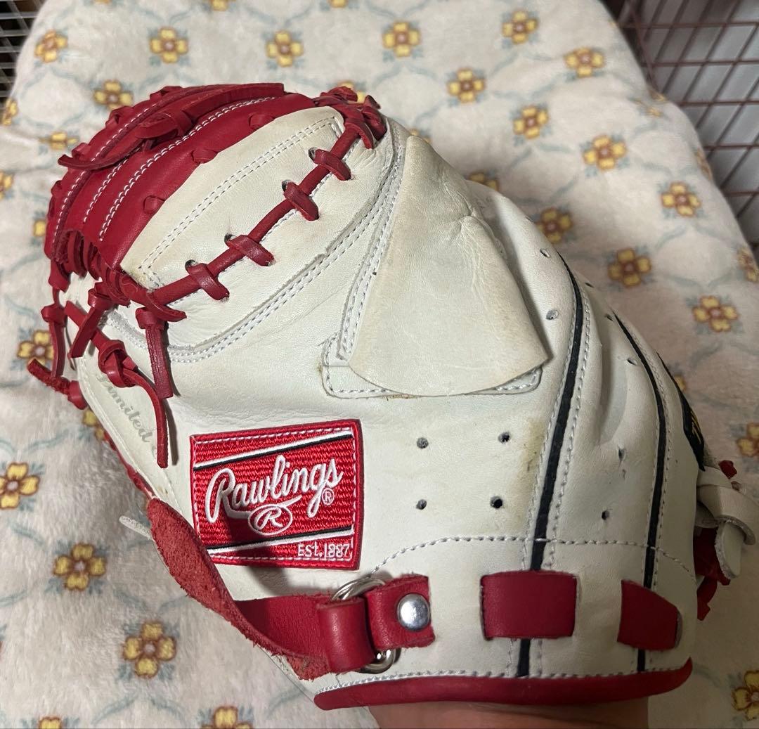 Rawlings 軟式グローブ 左投げ ホワイト/レッド キャッチャーミット