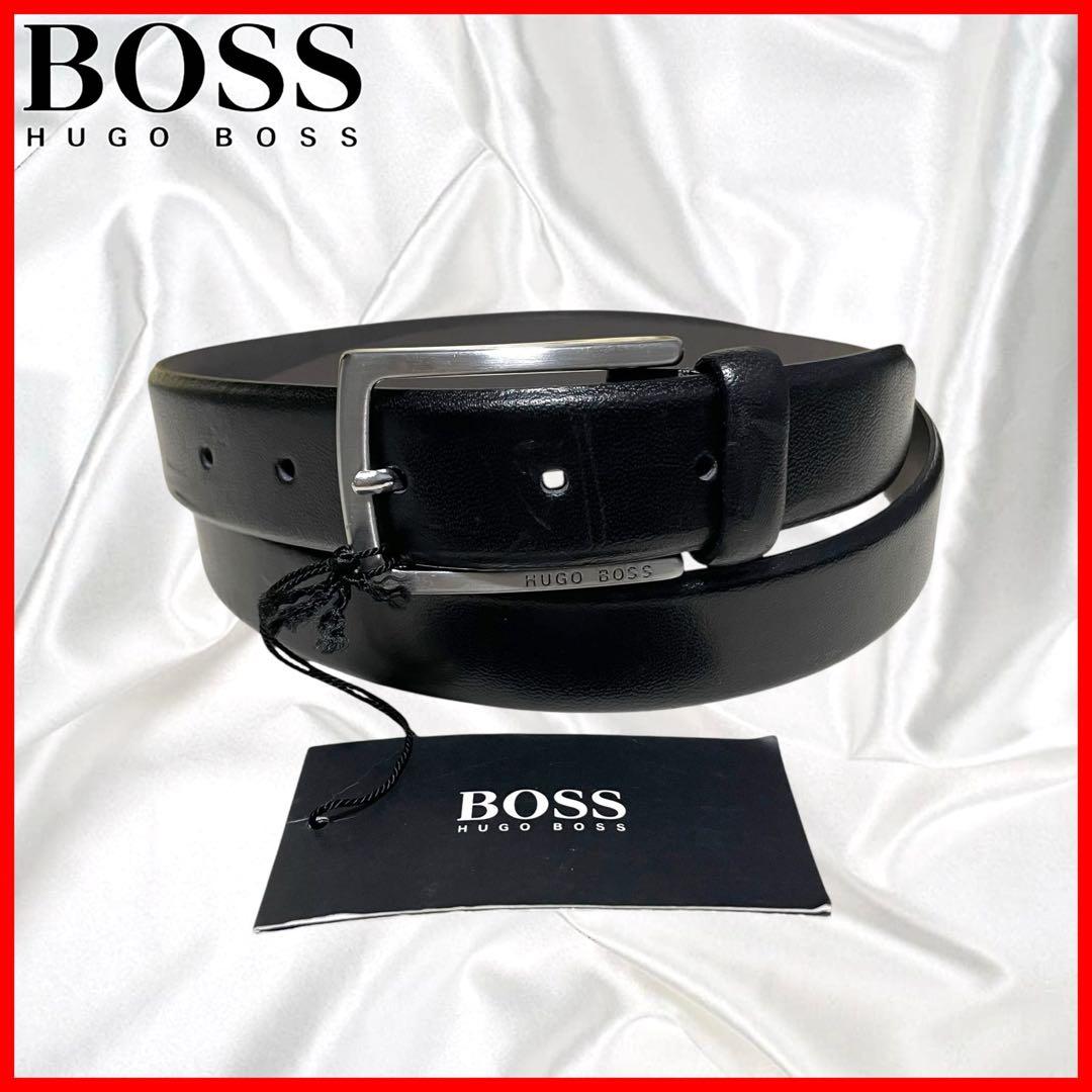 【HUGO BOSS】美品 本革 レザー ドレス ブラック 黒 100cm以上