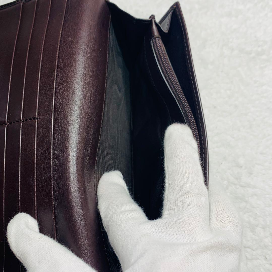 ⭐️GUCCI グッチ 長財布 ダークブラウン シマレザー　19×10×2cm