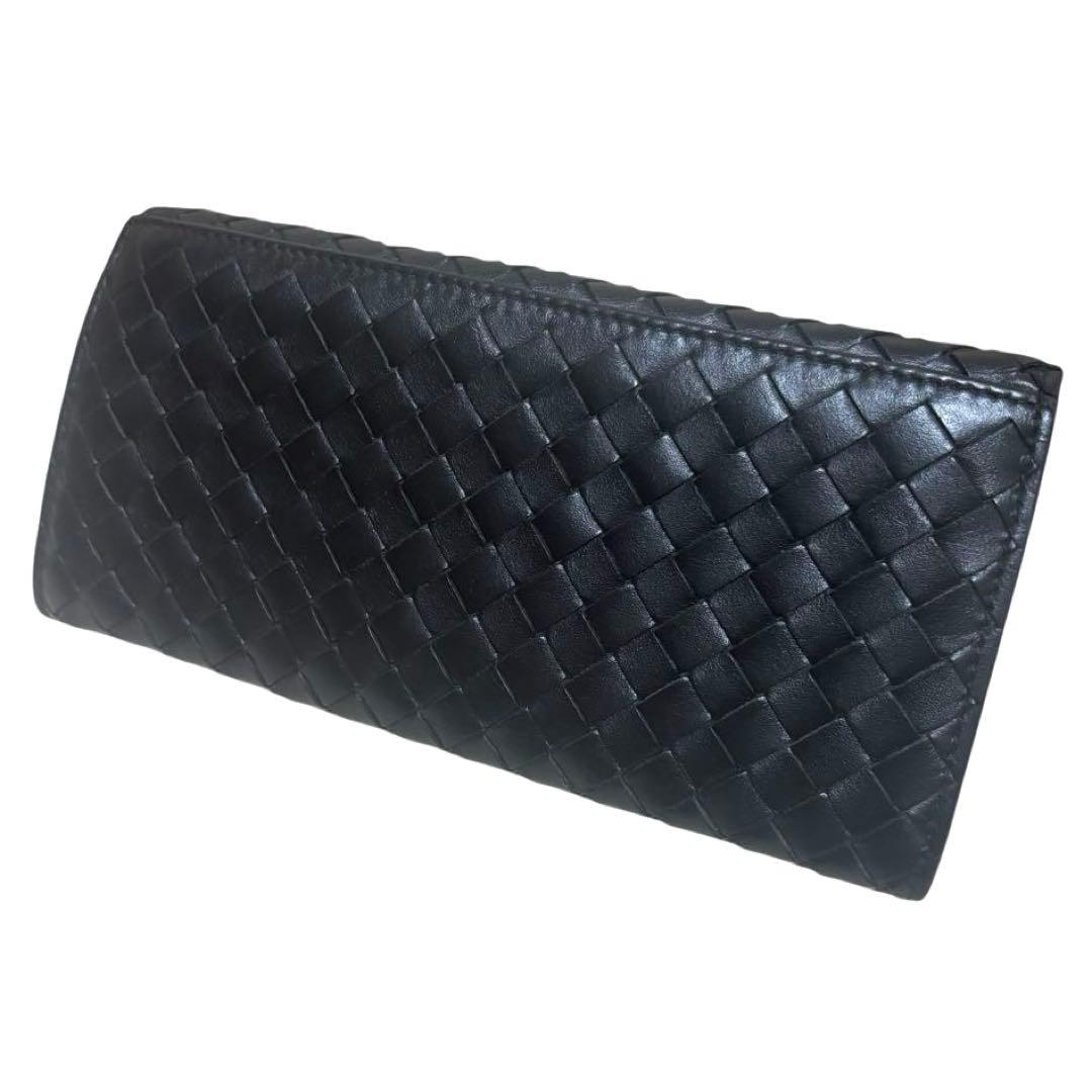 ボッテガヴェネタ　長財布　札入れ　レザー　ブラック　イントレチャート　フラップ