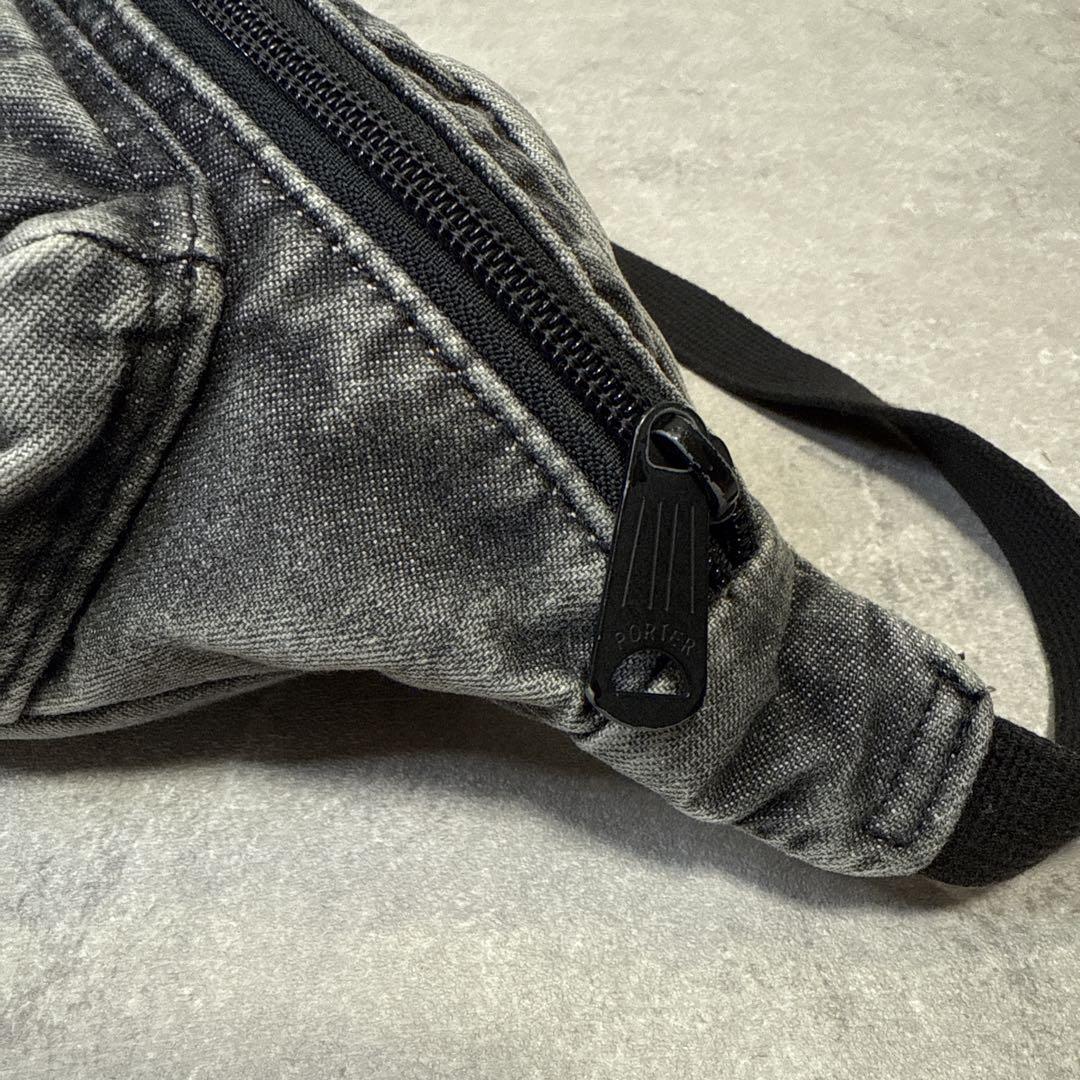 PORTER×B印 YOSHIDA ウエストバッグ ケミカルウォッシュ 黒