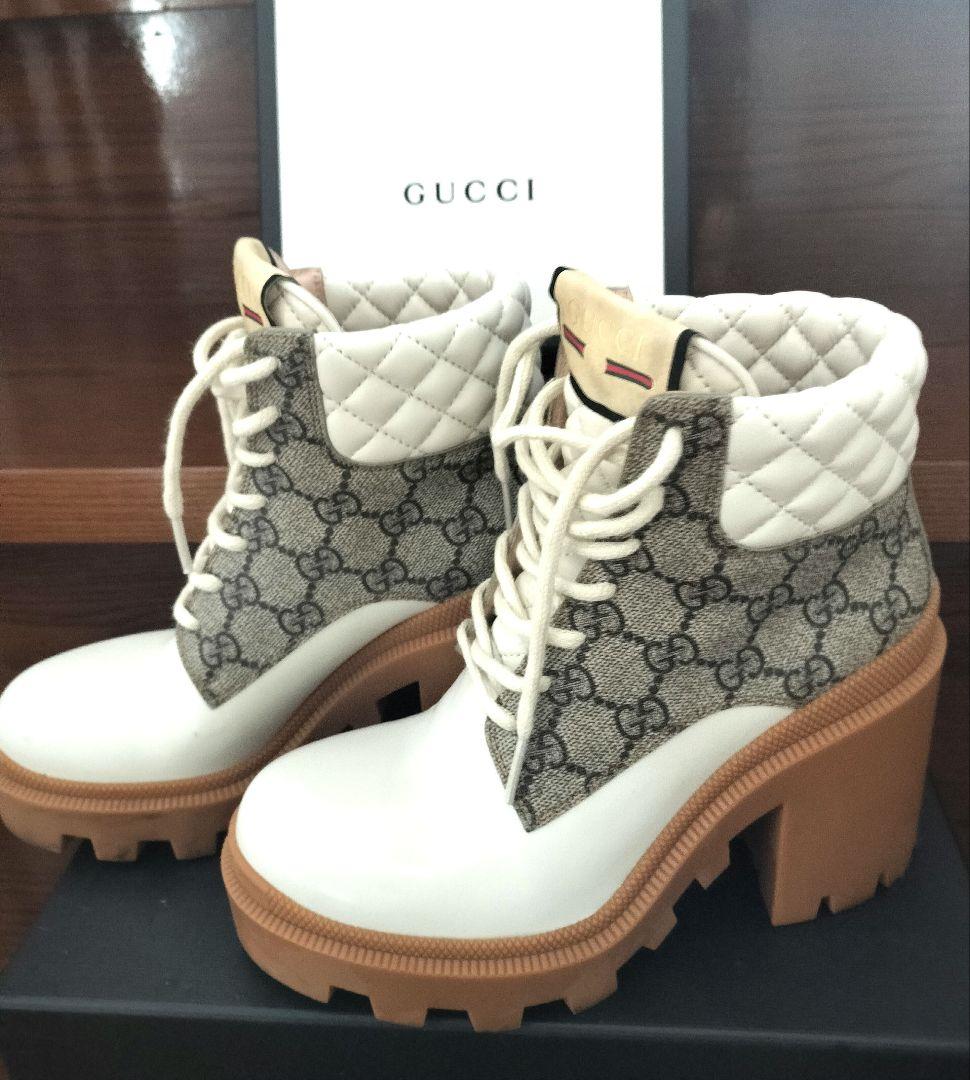 GUCCI ブーツ ホワイト/グレー