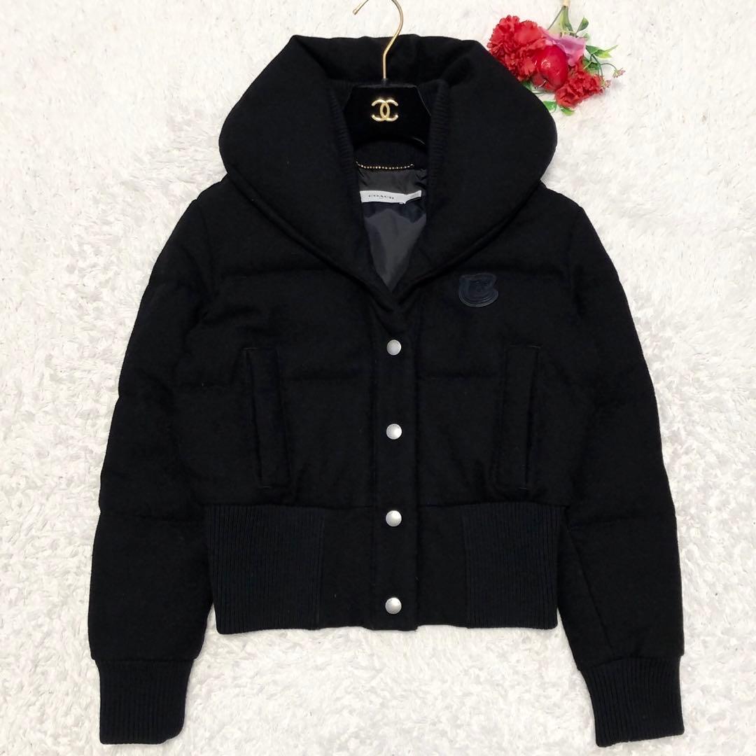 COACH コーチ ダウンジャケット Cワッペン ウール ブラック レディース