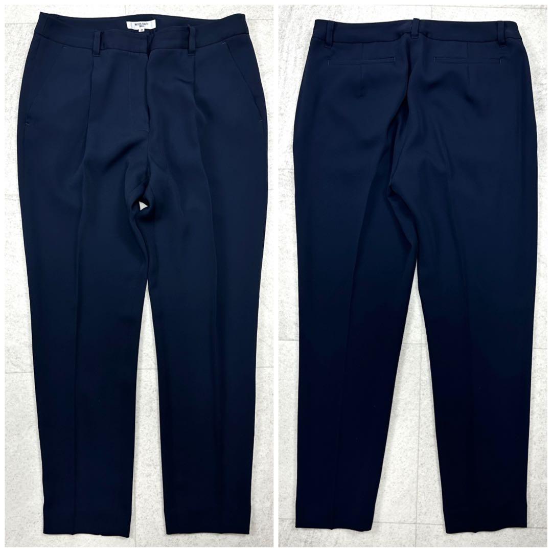 【ナチュラルビューティー】セットアップ ノーカラー パンツ スーツ 38 紺